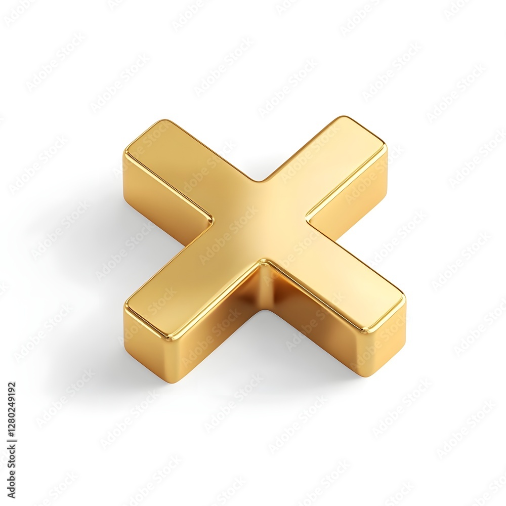 Obraz premium A Shiny Gold Cross Symbol Is On A White Background