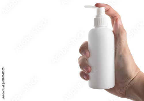 Hand holding Spray bottle Isolated on transparent or white background photo