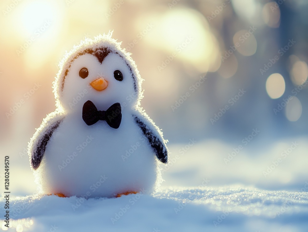 Obraz premium Adorable Plush Penguin in Snowy Winter Scene