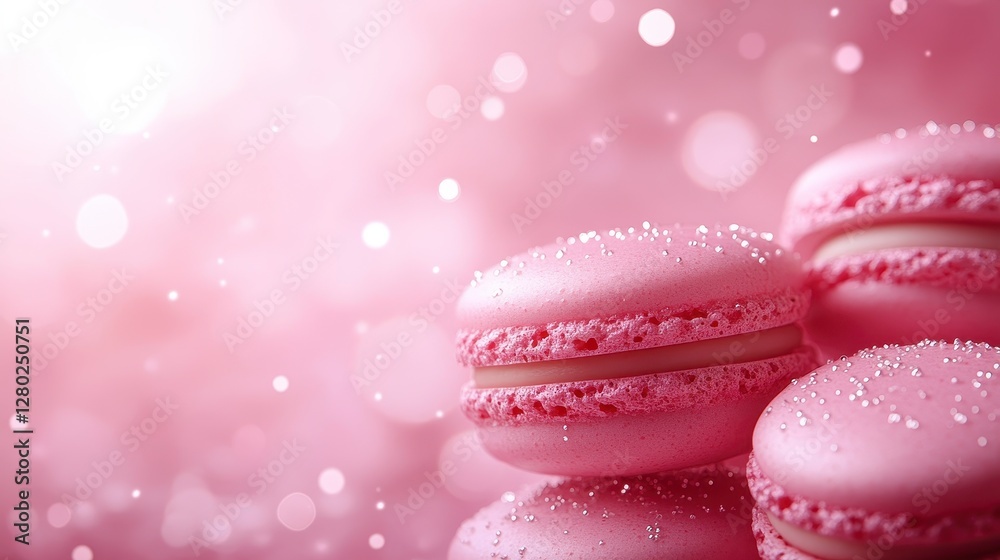 Obraz premium Close up of Stacked Pink Macarons with Bokeh Background and Sparkling Decorations
