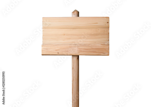 A light wooden sign on a long wooden pole, Isolated on transparent or white background