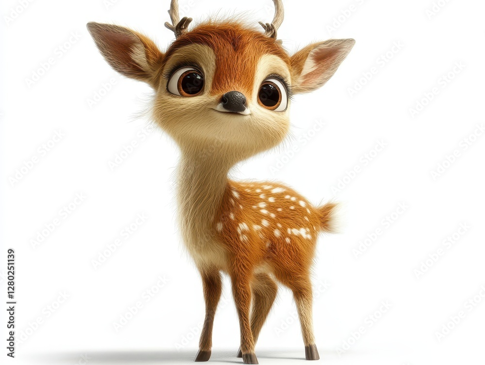 Fototapeta premium Adorable Brown Fawn with Large Eyes 3D Render