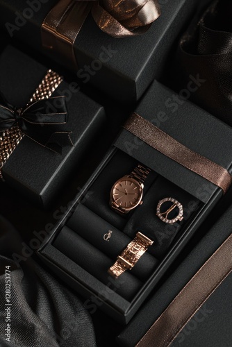 Luxury watches in a gift box, elegant presentation photo