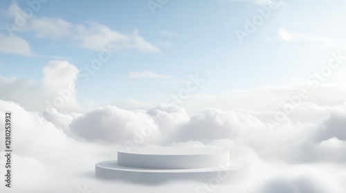 White cloud podium background, blue sky scene with smoke for product display presentation in a minimalist style