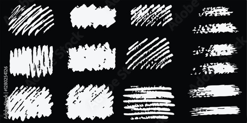 vector collection features a chalk doodle set, pencil scribble texture collection, vector punk charcoal brushstrokes, grungy hand-drawn crayon textures, lines, highlights, and underlines, all on a bla