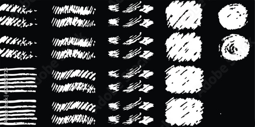 vector collection features a chalk doodle set, pencil scribble texture collection, vector punk charcoal brushstrokes, grungy hand-drawn crayon textures, lines, highlights, and underlines, all on a bla