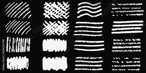 vector collection features a chalk doodle set, pencil scribble texture collection, vector punk charcoal brushstrokes, grungy hand-drawn crayon textures, lines, highlights, and underlines, all on a bla