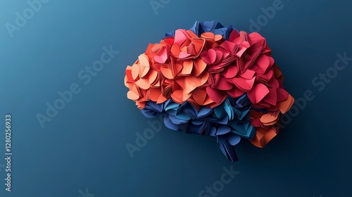 Colorful Paper Design Representation of a Brain on Blue Background
