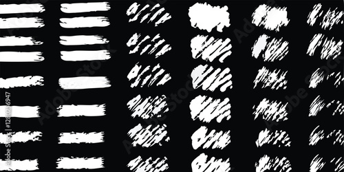 vector collection features a chalk doodle set, pencil scribble texture collection, vector punk charcoal brushstrokes, grungy hand-drawn crayon textures, lines, highlights, and underlines, all on a bla