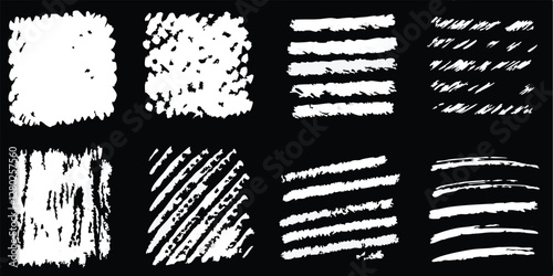 vector collection features a chalk doodle set, pencil scribble texture collection, vector punk charcoal brushstrokes, grungy hand-drawn crayon textures, lines, highlights, and underlines, all on a bla