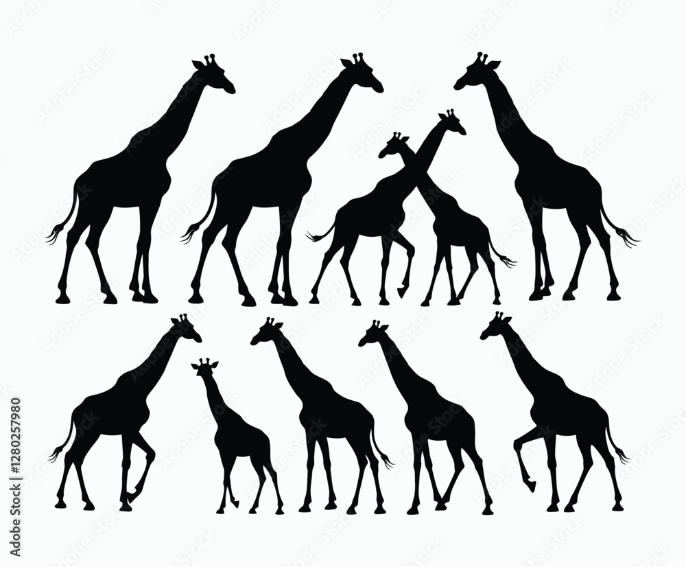 Fototapeta premium Giraffe Silhouette Collection Vector Template