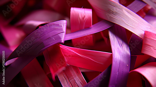 Obraz na płótnie A close-up of colorful, intertwined ribbons in shades of pink and purple. w salonie