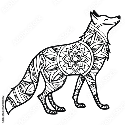 Fox Mandala Coloring Page: Intricate Animal Design for Adults & Kids, Detailed Zentangle Style Illustration, Printable Art Therapy Activity