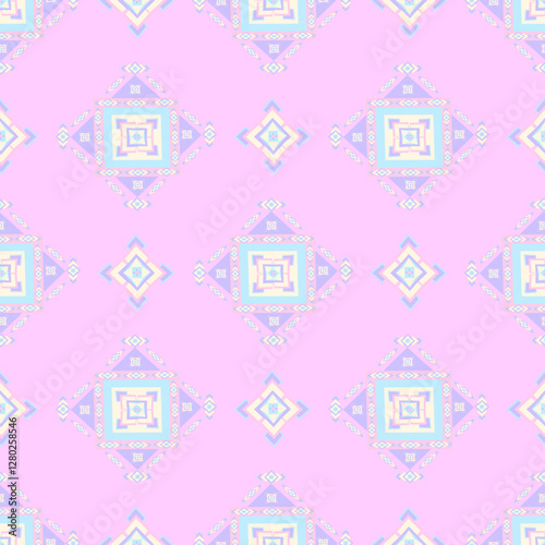 seamless pattern with pink flowers ,Geometric Ethnic pattern, Native American tribal fabric,tile, carpet ,vector,illustration design  on pink background
