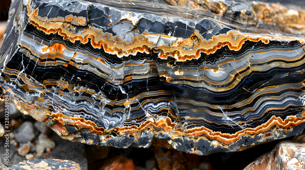 A close-up view of a beautifully banded agate stone showcasing intricate patterns.