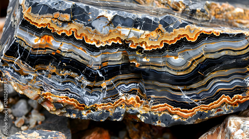 Obraz na płótnie A close-up view of a beautifully banded agate stone showcasing intricate patterns. w salonie