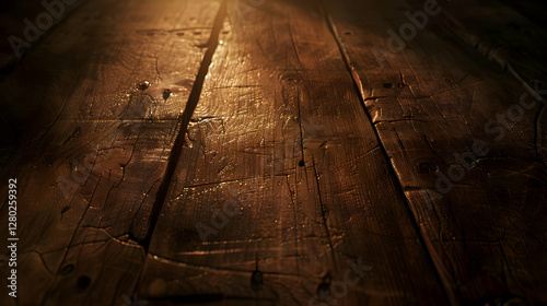 Obraz na płótnie A close-up view of a textured wooden surface illuminated by soft light. w salonie
