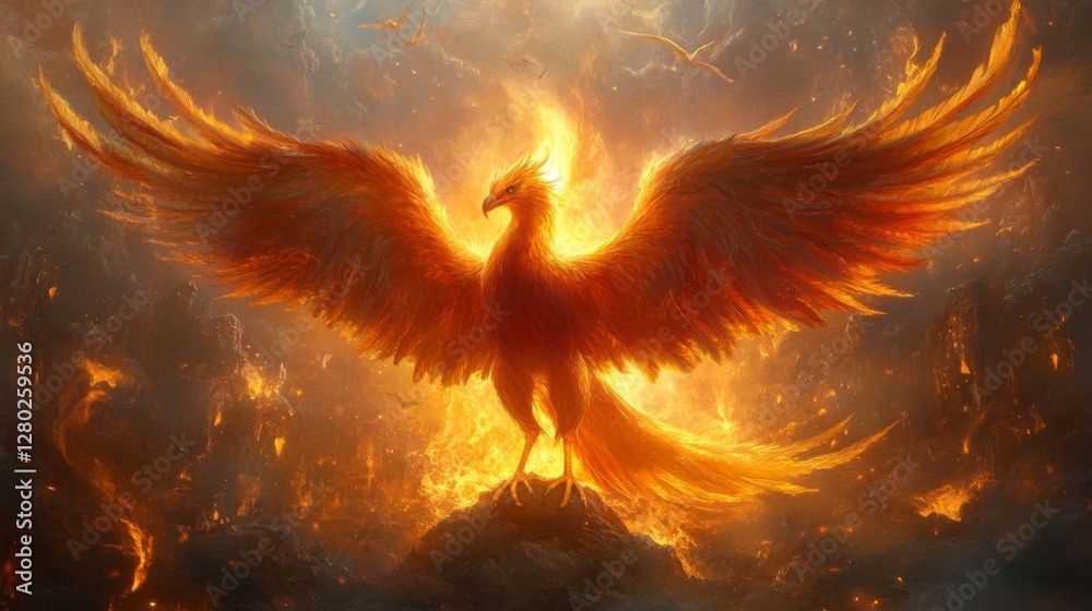 Fototapeta premium Fiery Phoenix Bird Rising From Ashes
