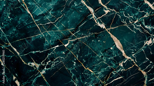 Obraz na płótnie A close-up view of dark green marble with intricate white and gold veining. w salonie