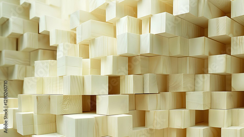 A close-up view of stacked wooden blocks in a light, natural color.