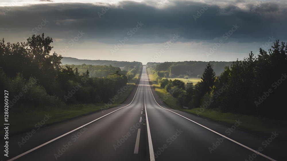 Pixel art showing an empty highway flanked by trees, a serene scene Pixel art showing an empty highway flanked by trees, a serene scene