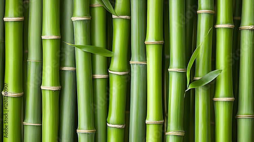 Obraz na płótnie A close-up view of vibrant green bamboo stalks with leaves. w salonie