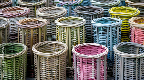Obraz na płótnie A collection of colorful woven baskets arranged in a visually appealing pattern. w salonie