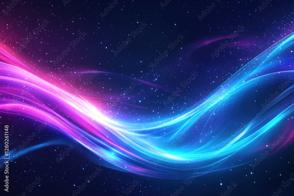 Abstract glowing neon waves in dark space.