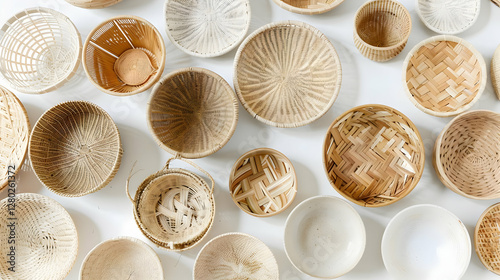 Obraz na płótnie A collection of various woven and ceramic bowls arranged on a surface. w salonie