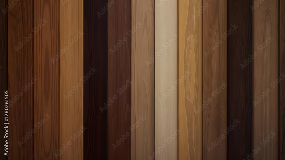 A collection of wooden planks in various shades and textures, showcasing natural wood grain.