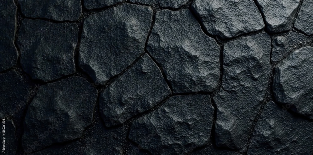 Fototapeta premium Deep black, uneven stone backdrop Heavy grain, gritty surface , element, aged