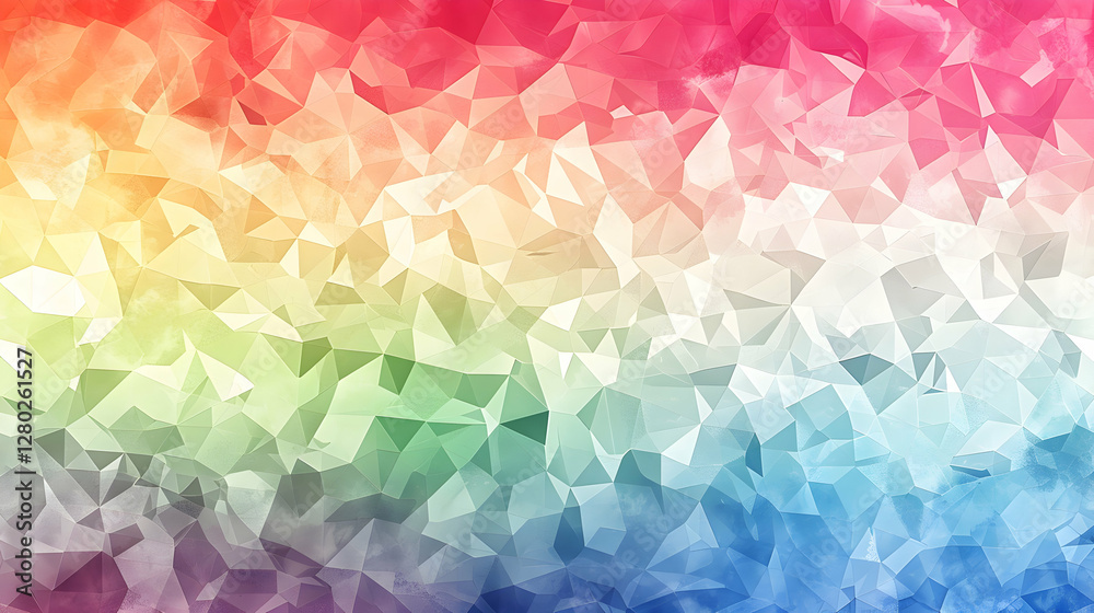 A colorful abstract background with a geometric, triangular pattern.