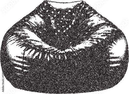 Bean bag vintage y2k stipple art, chair halftone stipple brutalist retro vector png with transparent background, seat 2000s aesthetic photocopy effect tattoo