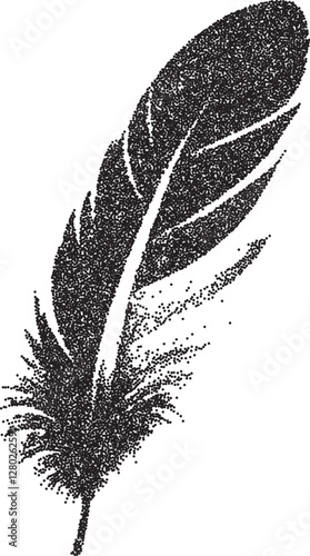 Feather vintage y2k stipple art, bird halftone stipple brutalist retro vector png with transparent background, light 2000s aesthetic photocopy effect tattoo
