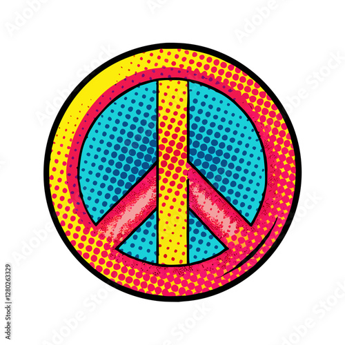 Pop art peace symbol with halftone effect