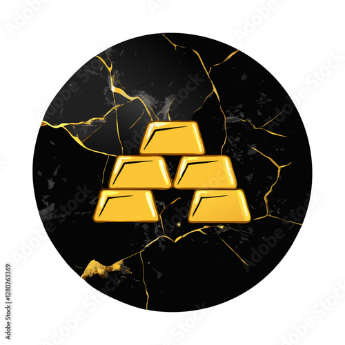 Gold bars on black marble background