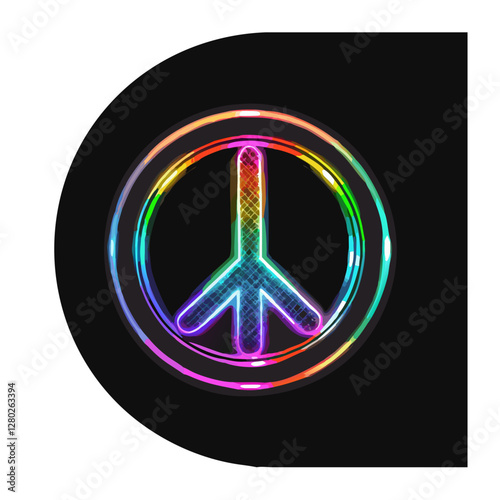 Neon peace symbol with rainbow glow