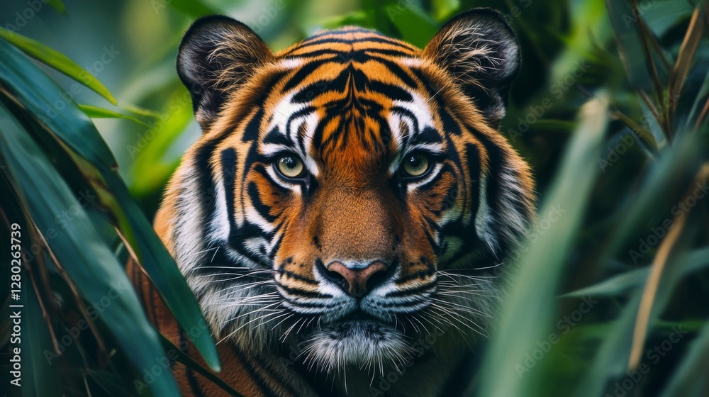 Close Up Portrait of a Tiger in Lush Green Jungle Close Up Portrait of a Tiger in Lush Green Jungle