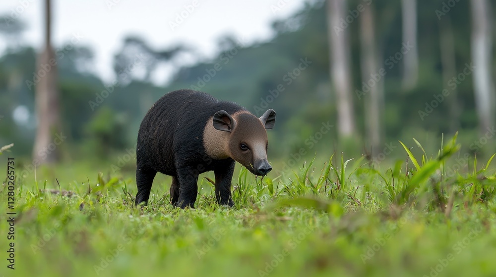 Fototapeta premium Lowland Tapir foraging in Amazon rainforest