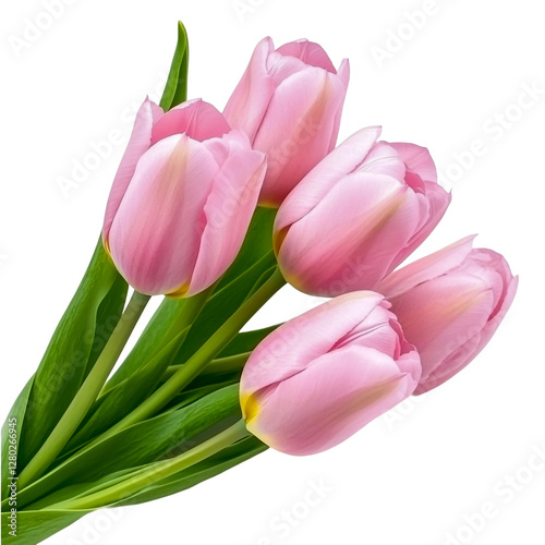  A bouquet of pink tulips isolated against a transparent background