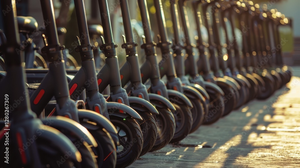 Fototapeta premium A Modern Fleet of Electric Scooters in Urban Setting