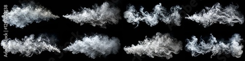 A series of images of smoke in the air. The smoke is white and is coming out of a pipe. The images are all different sizes and are all in the same color