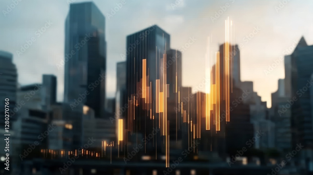 Abstract Financial Chart Overlay with City Skyline Background Abstract Financial Chart Overlay with City Skyline Background