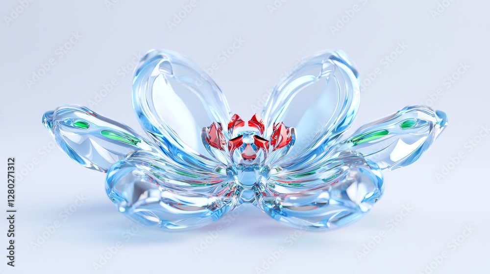 Elegant glass lotus flower sculpture artistic display modern art gallery bright ambient lighting contemporary style Elegant glass lotus flower sculpture artistic display modern art gallery bright ambient lighting contemporary style