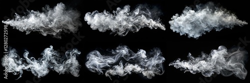 A series of images of smoke clouds in the air. The mood of the images is dark and ominous