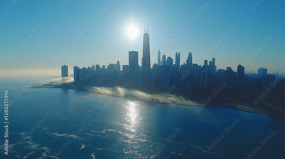 Naklejka premium Aerial view of Chicago skyscrapers and lake high resolution background