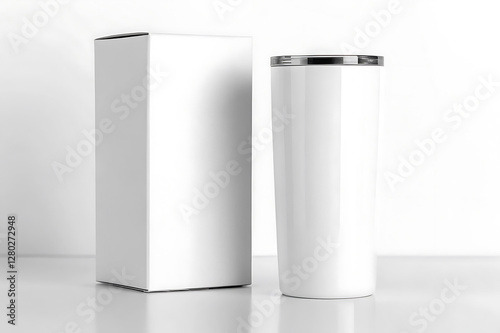 White Tumbler and Box Mockup