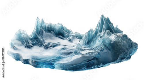 Frozen Terrain: A digital art piece of a mesmerizing icy landscape, portraying sharp, crystalline formations and a serene, snow-covered expanse.