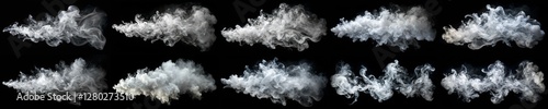 A series of images of smoke in various stages of formation. The images are all black and white, and the smoke appears to be coming from a variety of sources, such as a fire or a chemical reaction