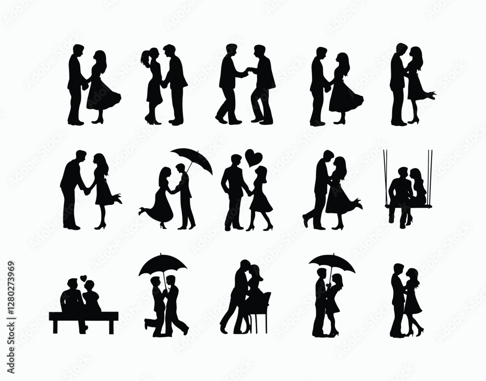 Loving Couple Silhouette Vector Collection Template Loving Couple Silhouette Vector Collection Template